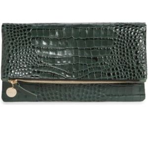 Clare V emerald green croc foldover clutch